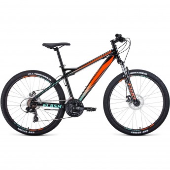 Велосипед FORWARD FLASH 26 2.0 disc (2021) черный/оранжевый с рамой 15"
